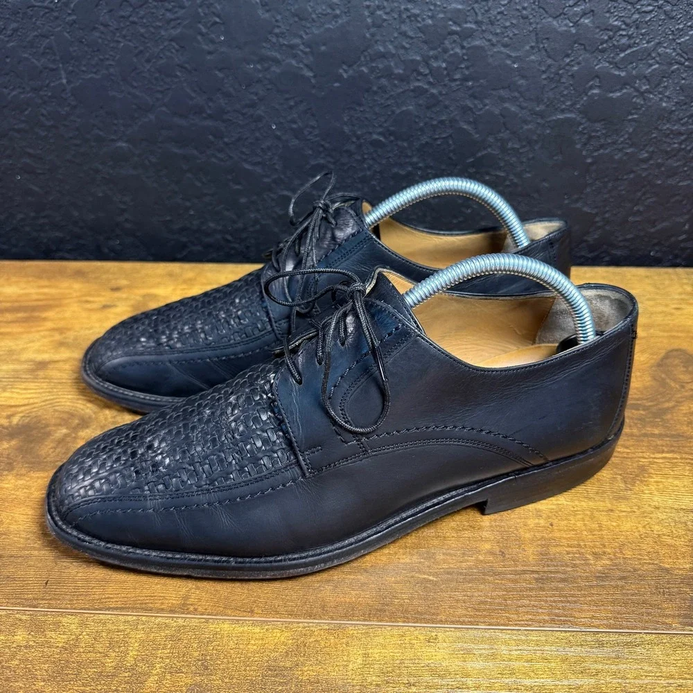 Johnston & Murphy Woven Vamp 15-0675 Black Leather Oxford Shoes Mens 8 M